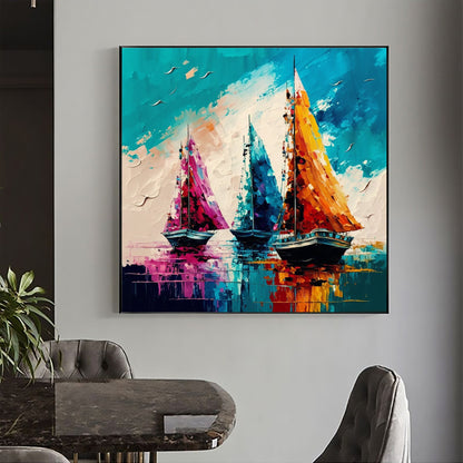 Original – Colorful Sailboat Seascape Wall Art | Abstract Hand-Painted Oil Painting, view 2