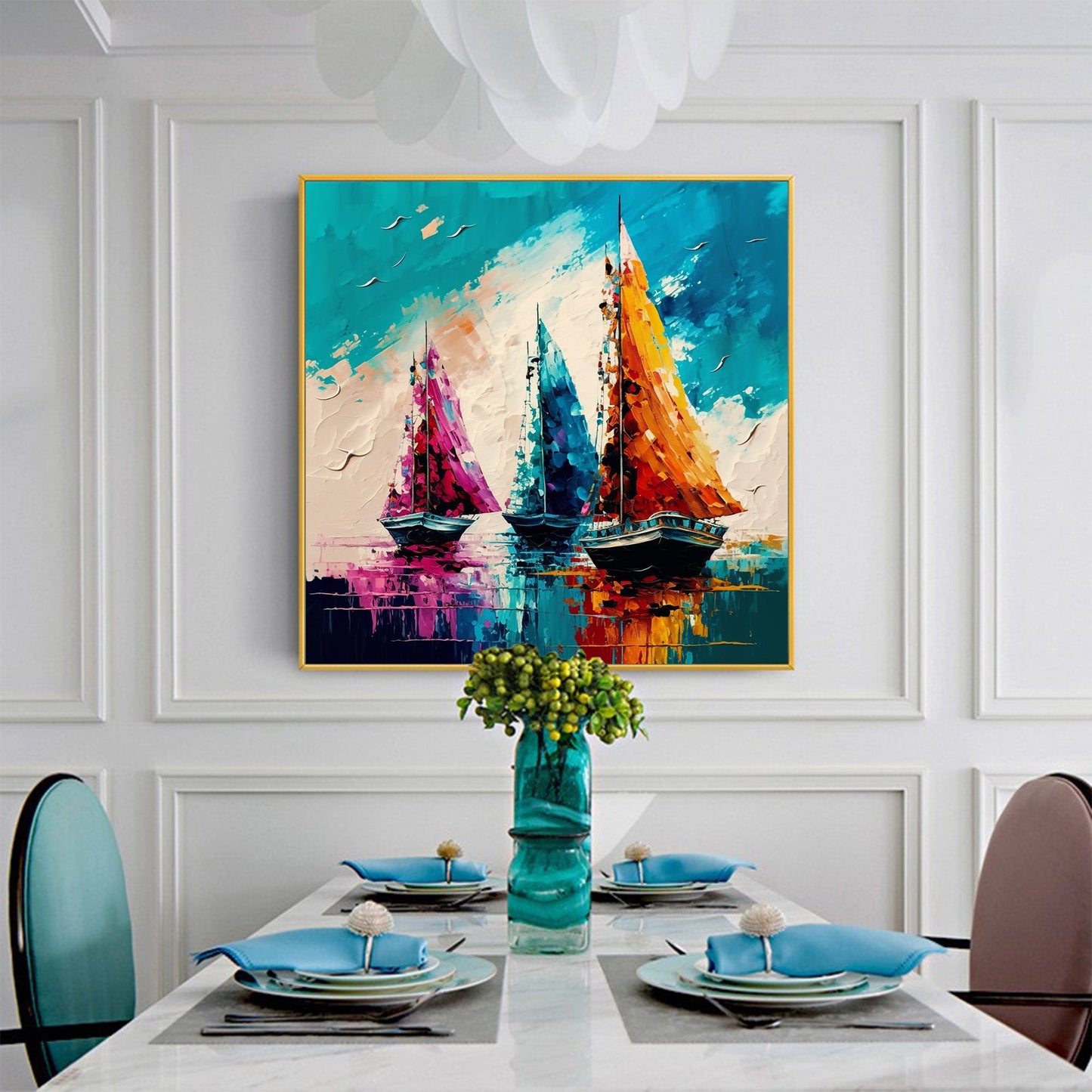 Original – Colorful Sailboat Seascape Wall Art | Abstract Hand-Painted Oil Painting, view 4
