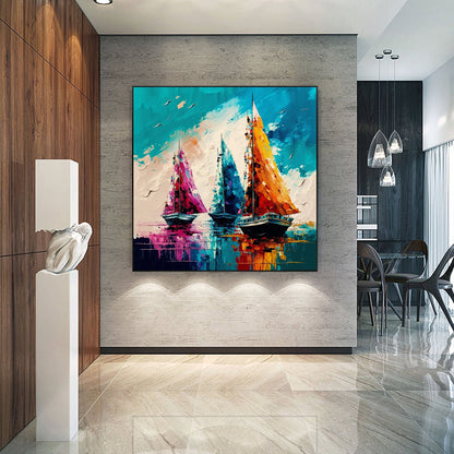 Original – Colorful Sailboat Seascape Wall Art | Abstract Hand-Painted Oil Painting, view 5