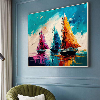 Colorful Abstract Sailboat Seascape Wall Art