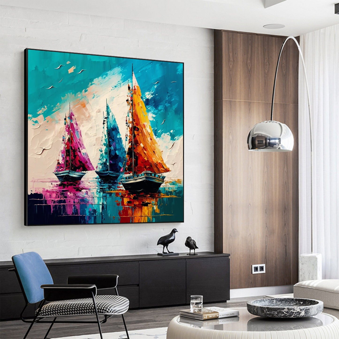 Colorful Abstract Sailboat Seascape Wall Art