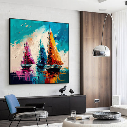 Colorful Abstract Sailboat Seascape Wall Art