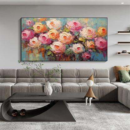 Large Pink Abstract Rose Oil Painting Floral Wall Art