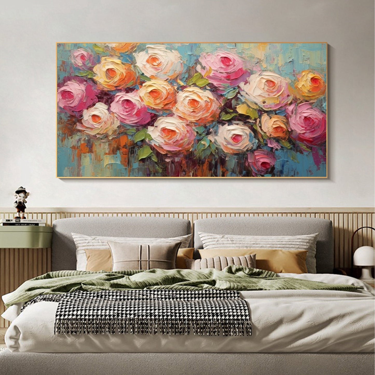 Large Pink Abstract Rose Oil Painting Floral Wall Art