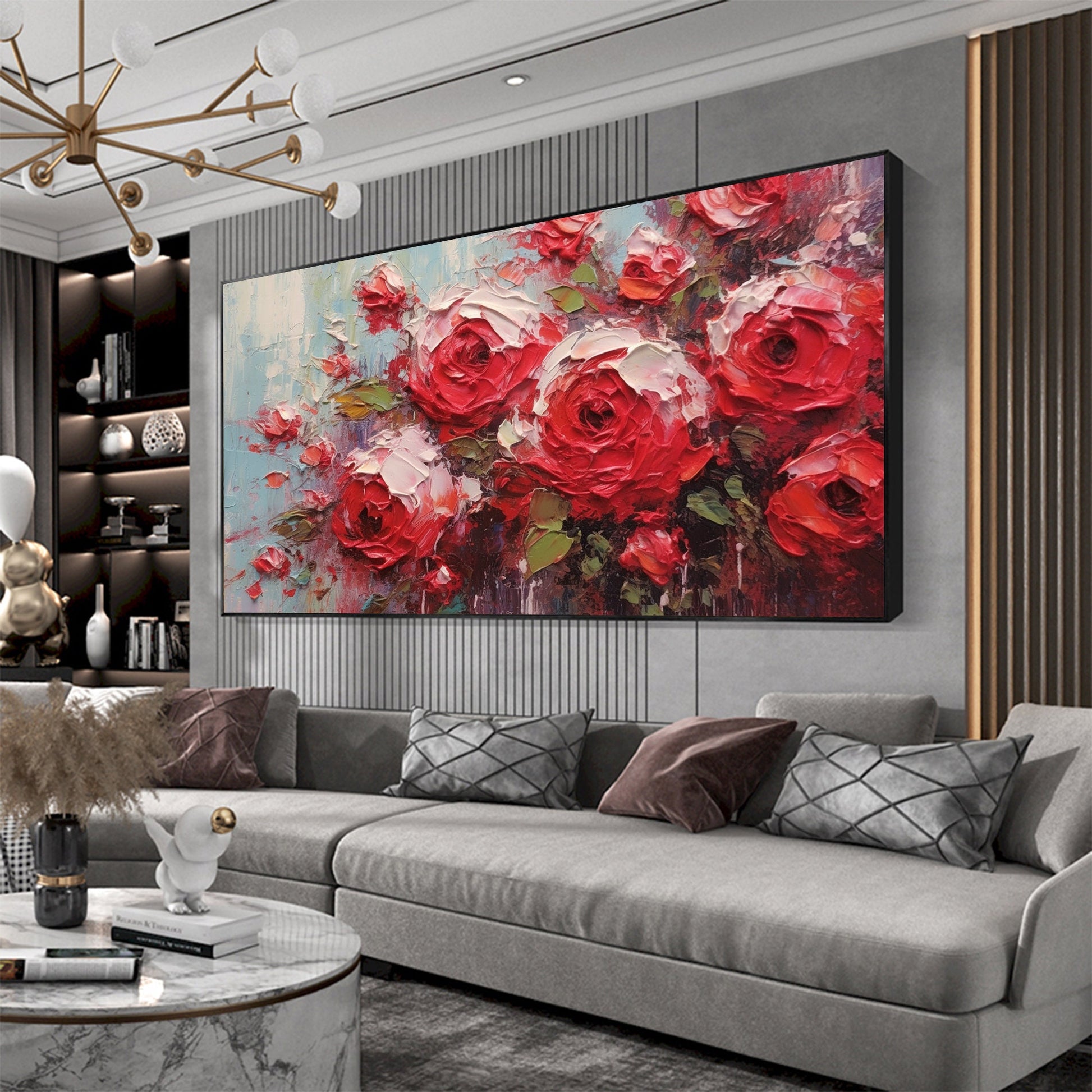 Original Red Roses – Red Rose Floral Wall Art | Abstract Oil Painting, view 2