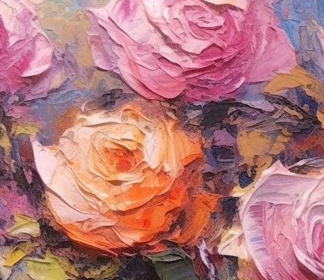 Original – Colorful Rose Floral Wall Art | Boho Oil Painting, view 3