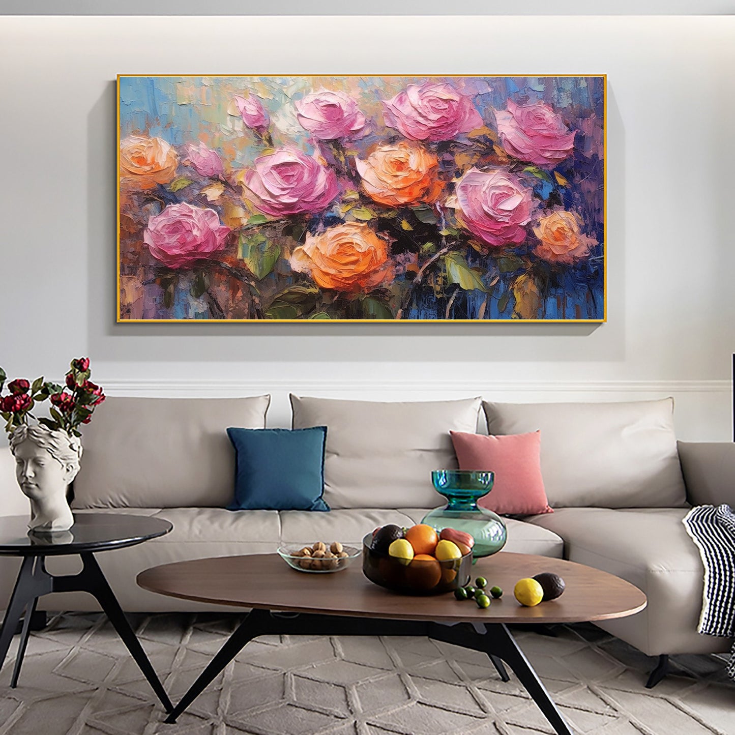 Original – Colorful Rose Floral Wall Art | Boho Oil Painting, view 4