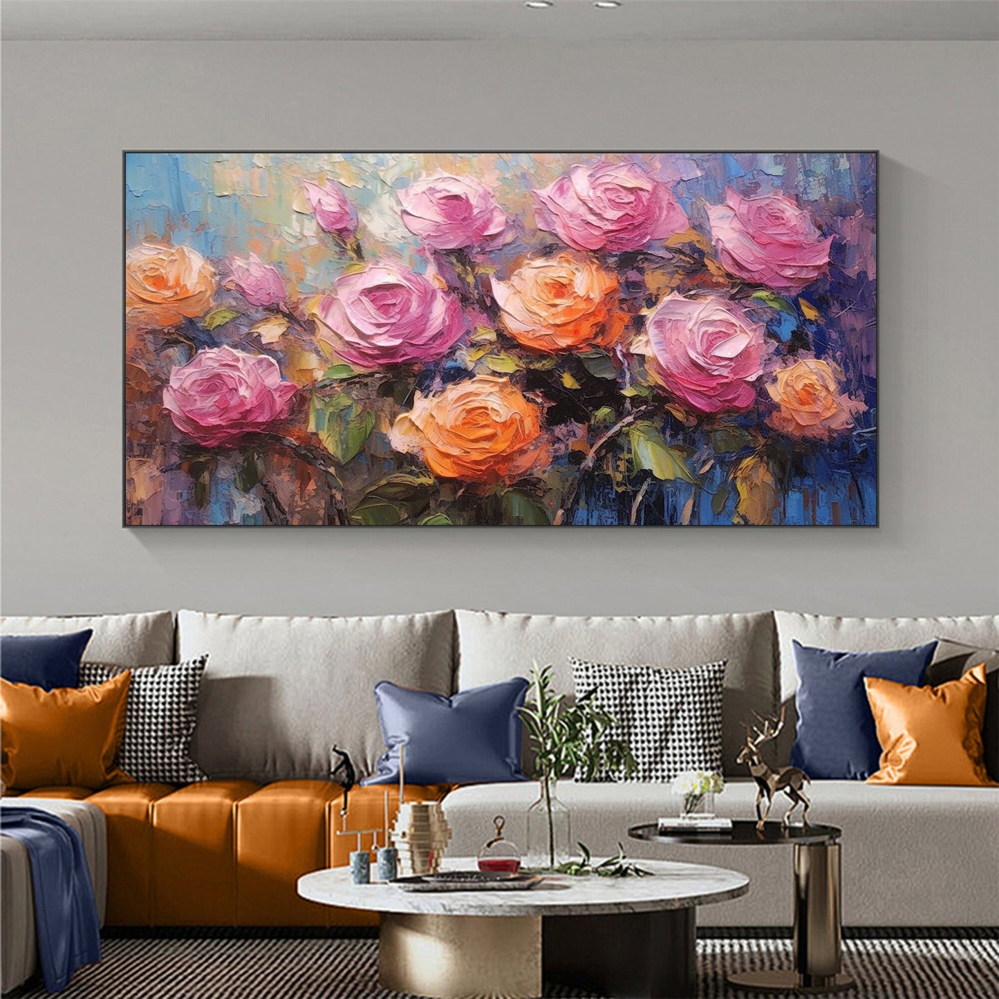 Colorful Boho Rose Floral Wall Art – Oil Painting