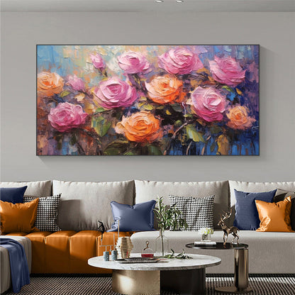 Colorful Boho Rose Floral Wall Art – Oil Painting