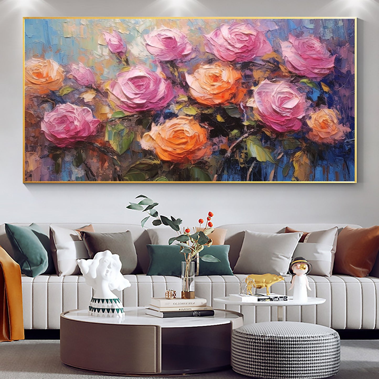 Original – Colorful Rose Floral Wall Art | Boho Oil Painting, view 5