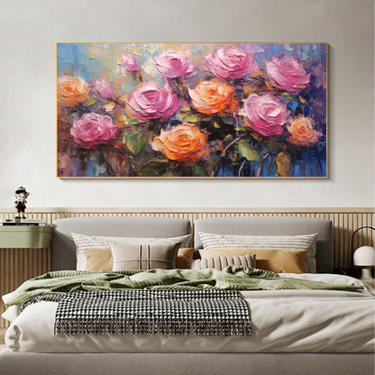 Colorful Boho Rose Floral Wall Art – Oil Painting