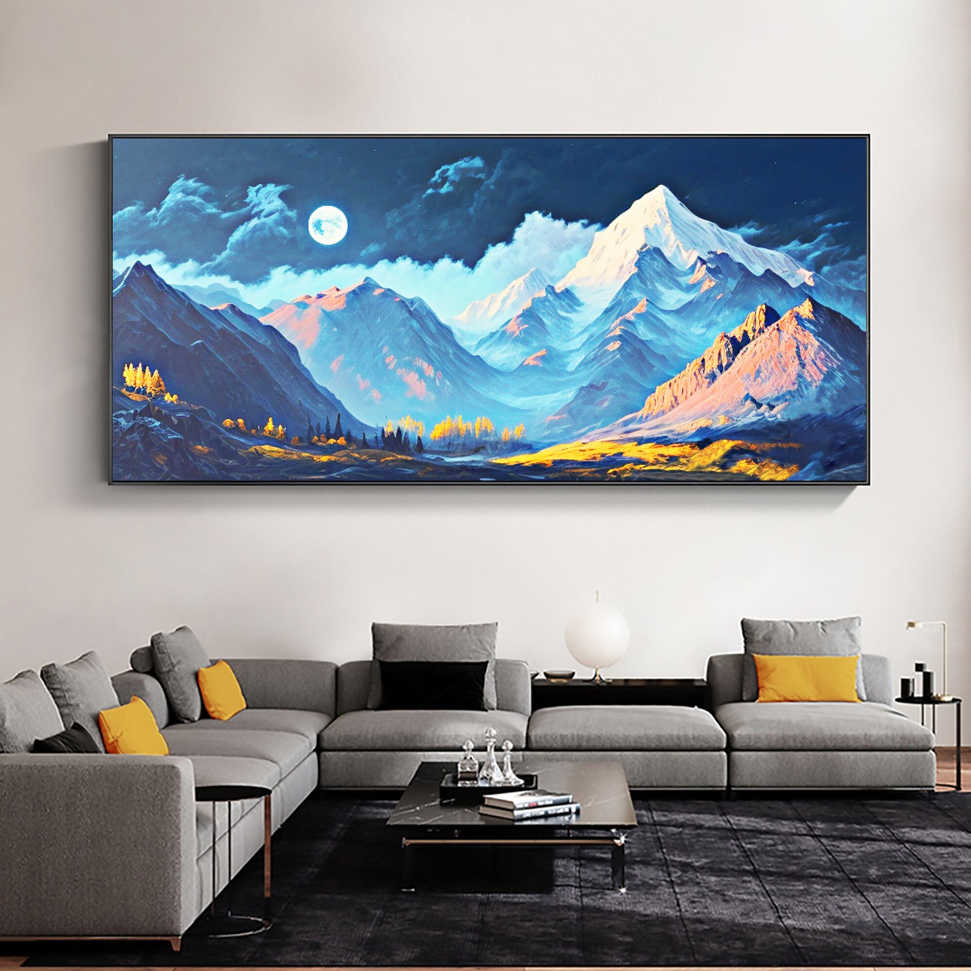 Original Snow Mountain – Blue Landscape Wall Art | Abstract Oil Painting, view 5