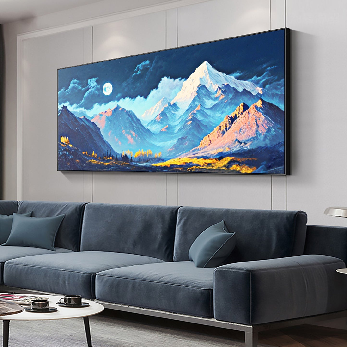 Original Snow Mountain – Blue Landscape Wall Art | Abstract Oil Painting, view 2