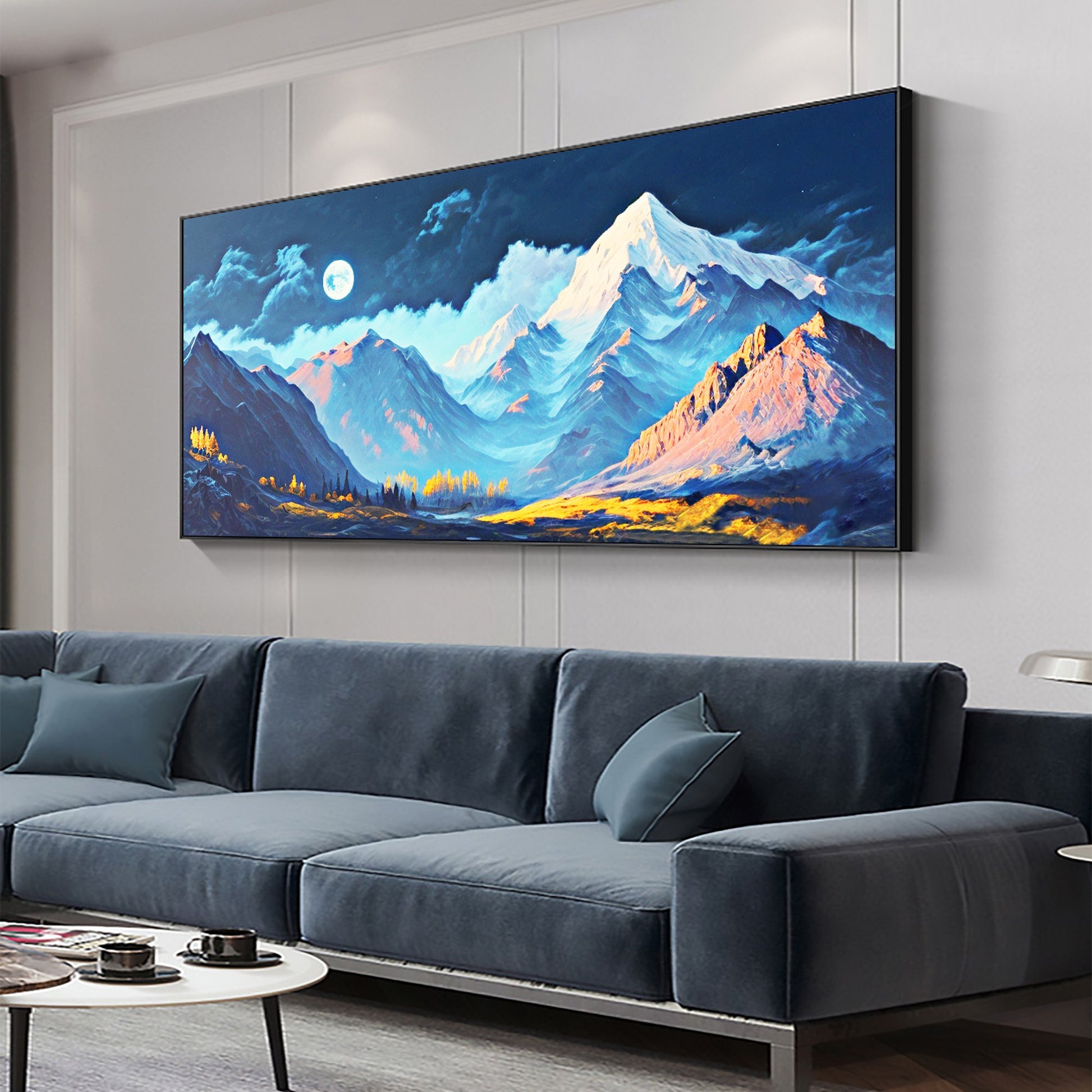 Original Snow Mountain – Blue Landscape Wall Art | Abstract Oil Painting, view 2