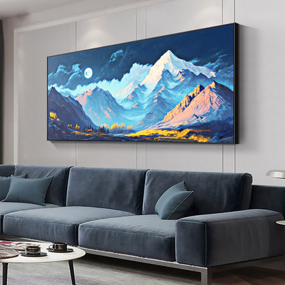 Original Snow Mountain – Blue Landscape Wall Art | Abstract Oil Painting, view 2