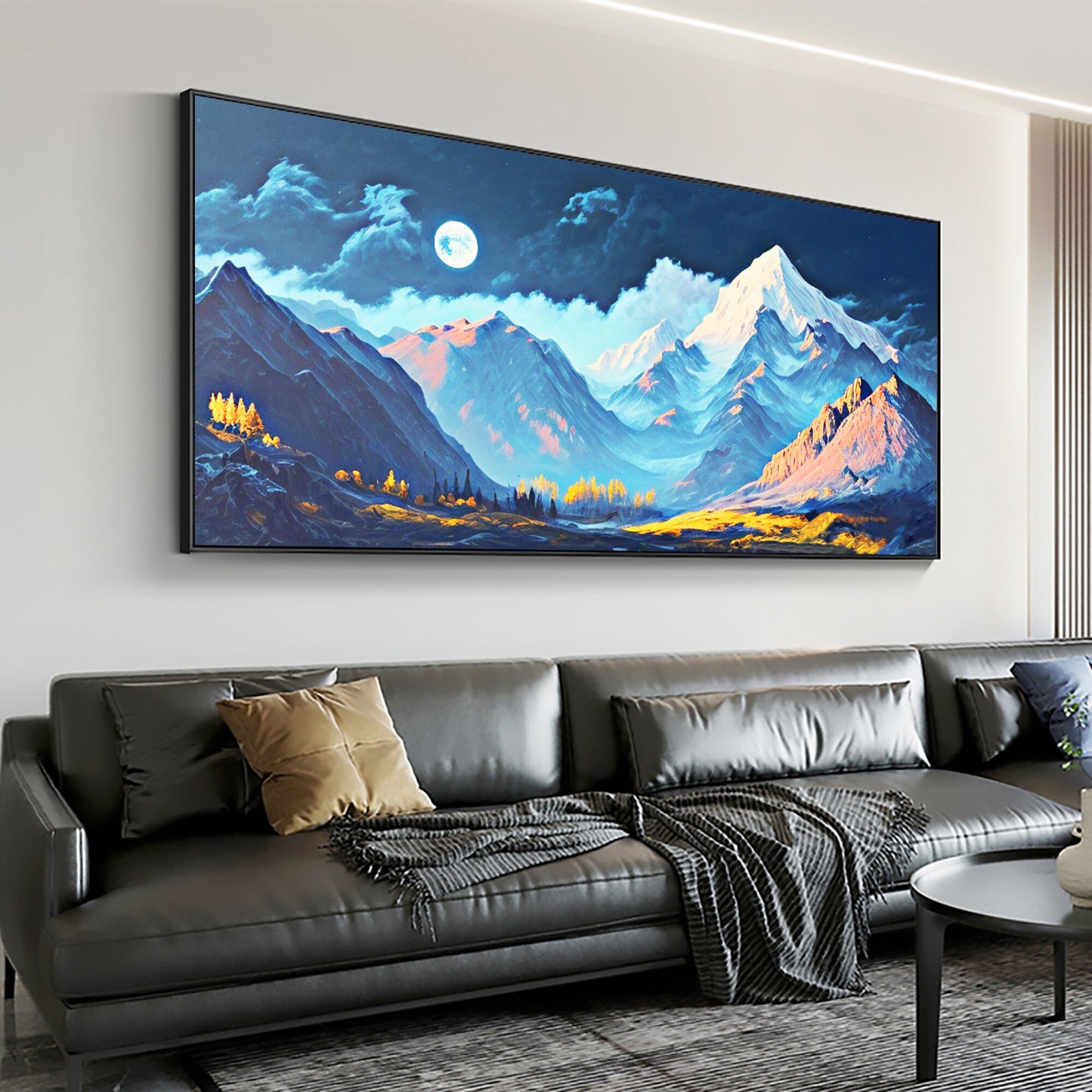 Blue Abstract Landscape Wall Art – Snow Mountain