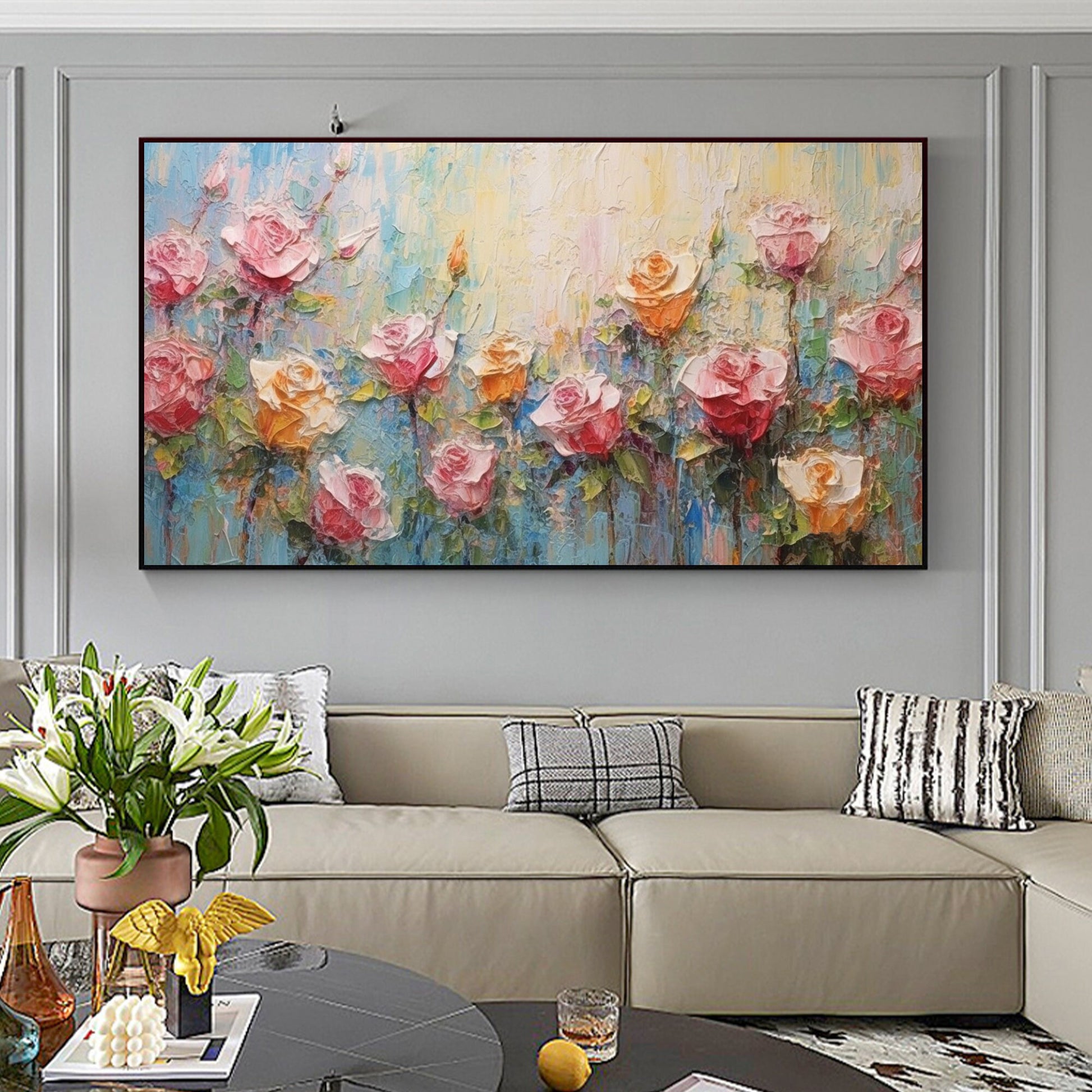 Original – Pink Rose Floral Wall Art | Abstract Oil Painting, view 4