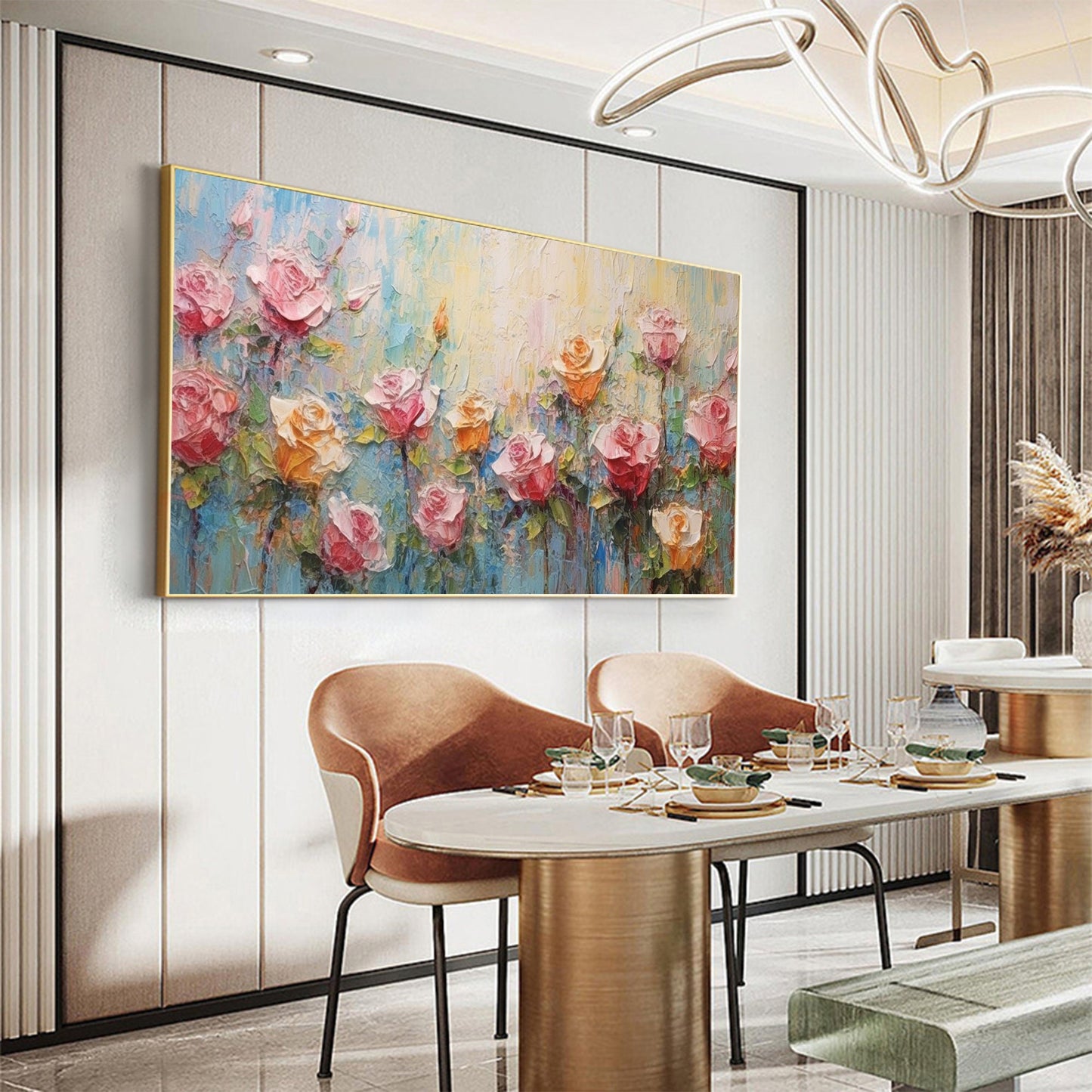 Large Pink Abstract Rose Oil Painting – Floral Wall Art
