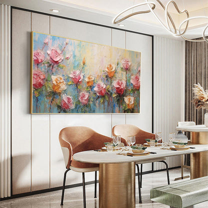 Large Pink Abstract Rose Oil Painting – Floral Wall Art