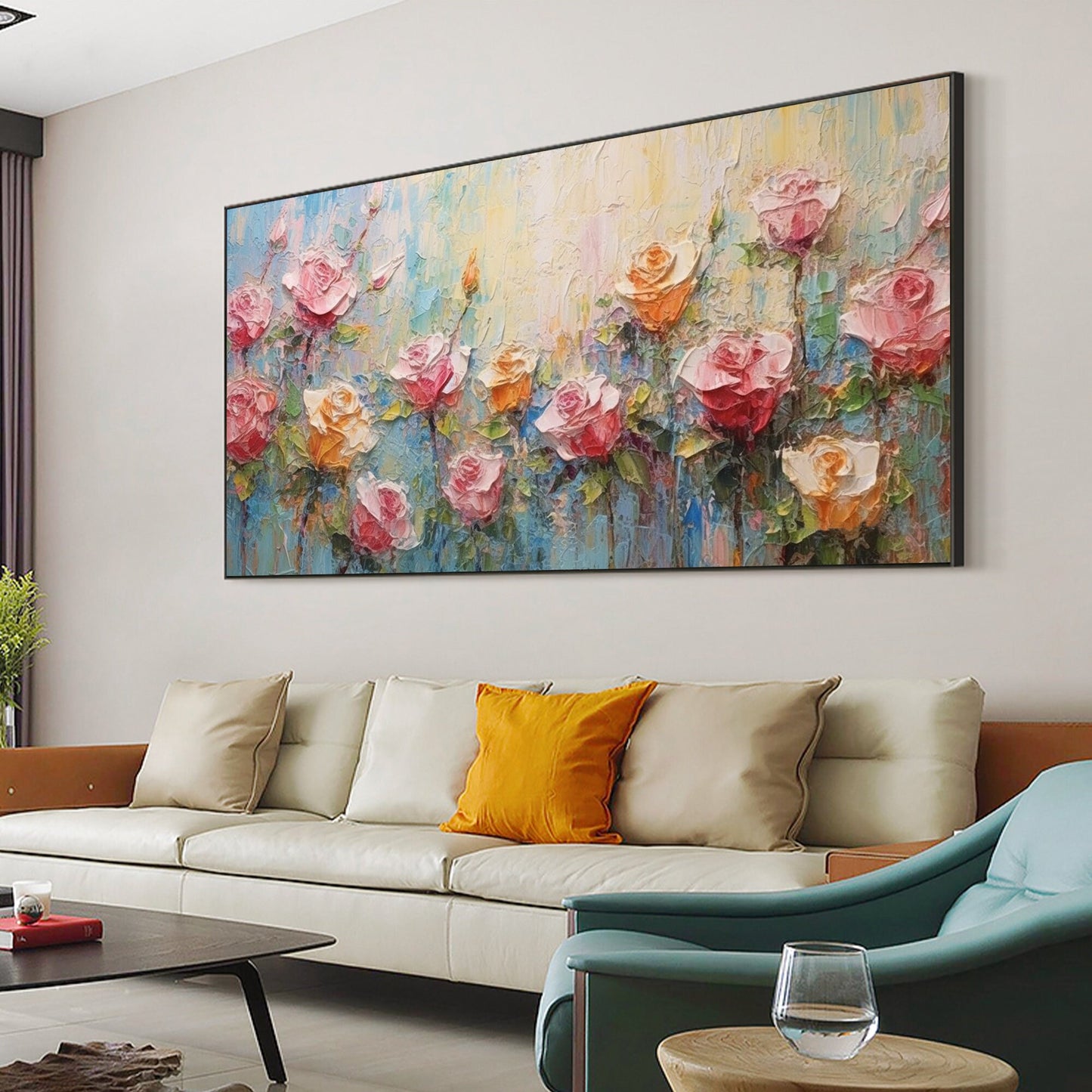 Large Pink Abstract Rose Oil Painting – Floral Wall Art