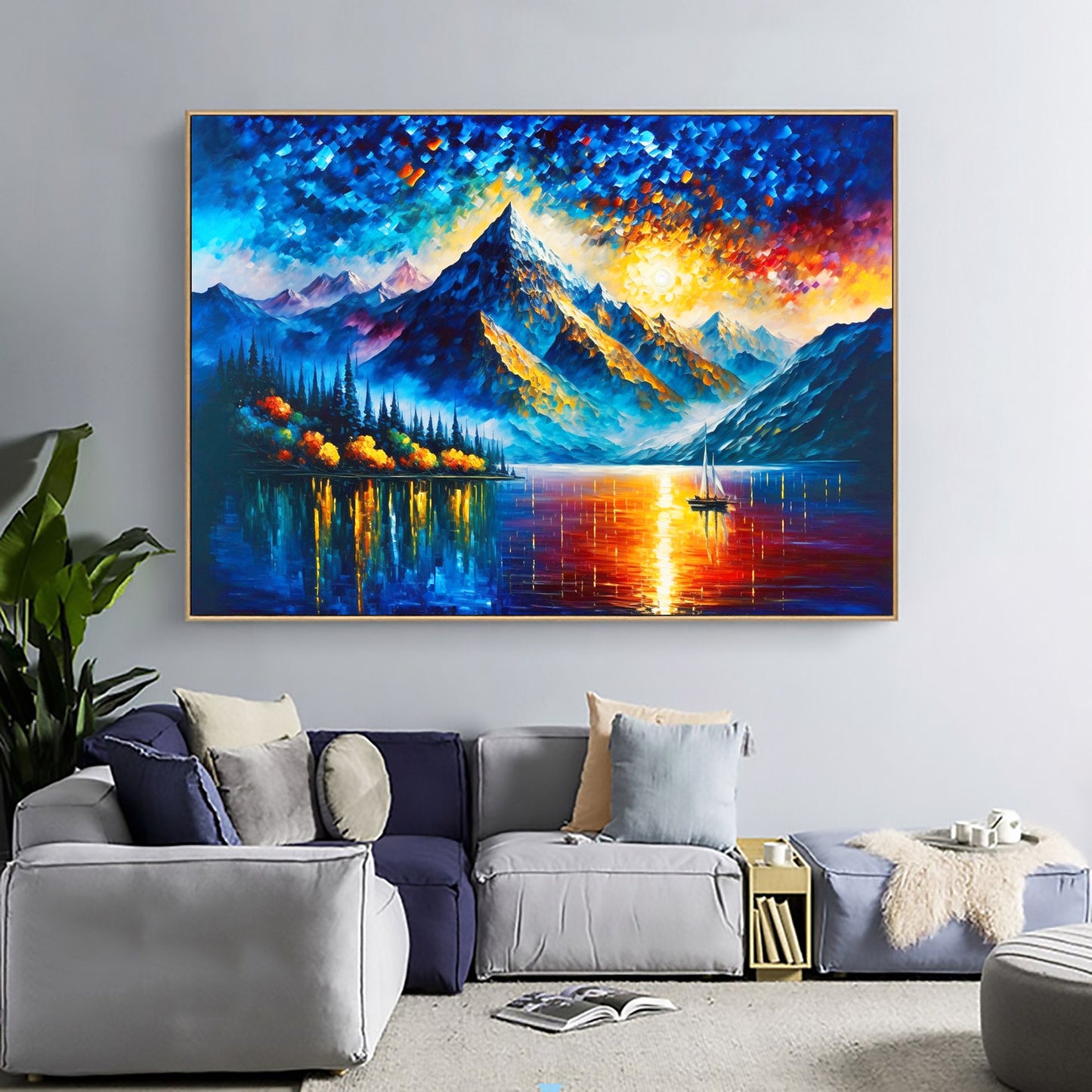 Large Mountain Lake – Colorful Lake Landscape Wall Art | Abstract Oil Painting, view 4