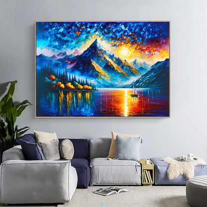 Large Mountain Lake – Colorful Lake Landscape Wall Art | Abstract Oil Painting, view 4