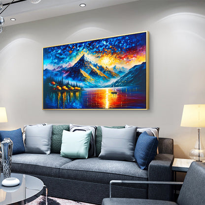 Large Mountain Lake – Colorful Lake Landscape Wall Art | Abstract Oil Painting, view 2