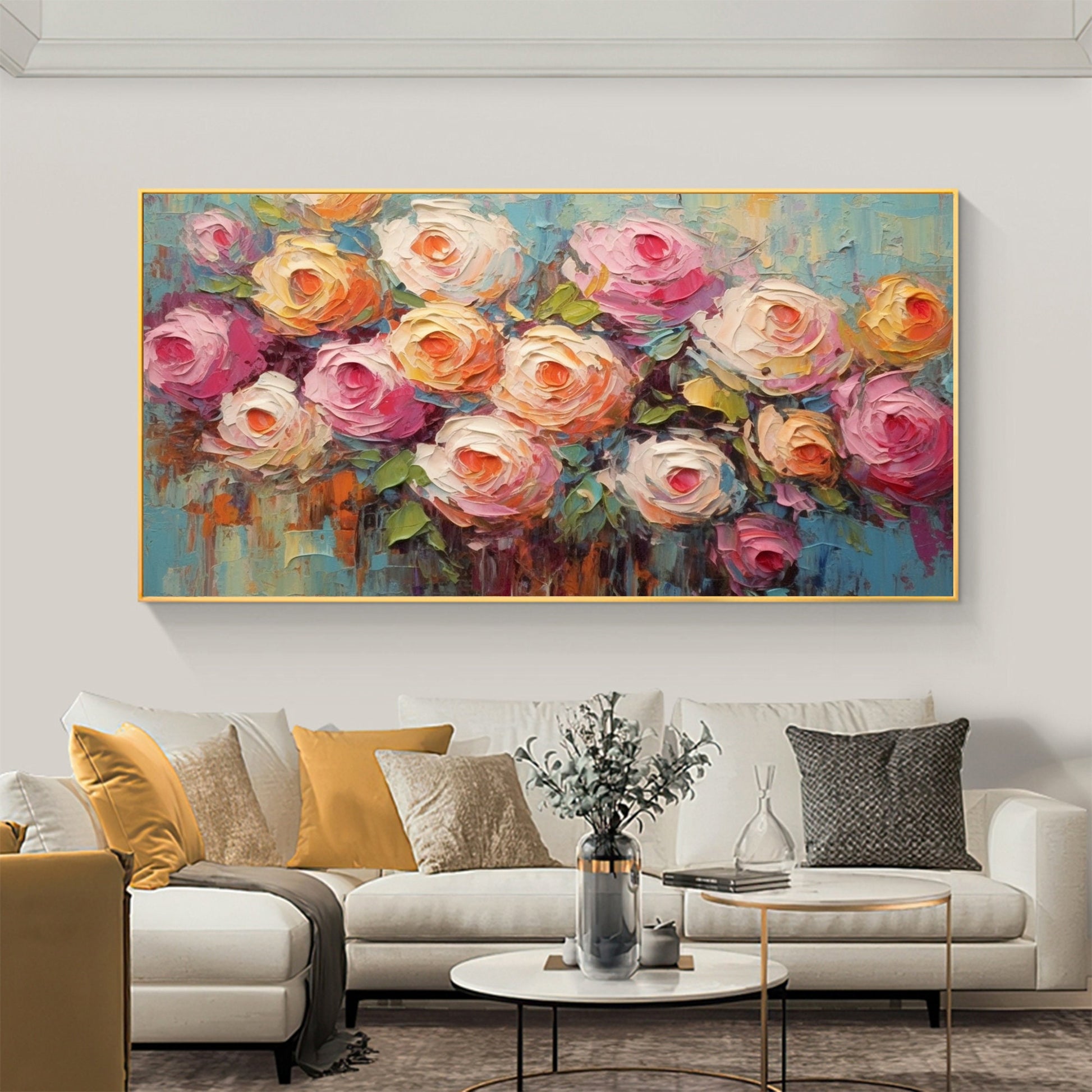 Original – Pink Rose Floral Wall Art | Abstract Oil Painting, view 4