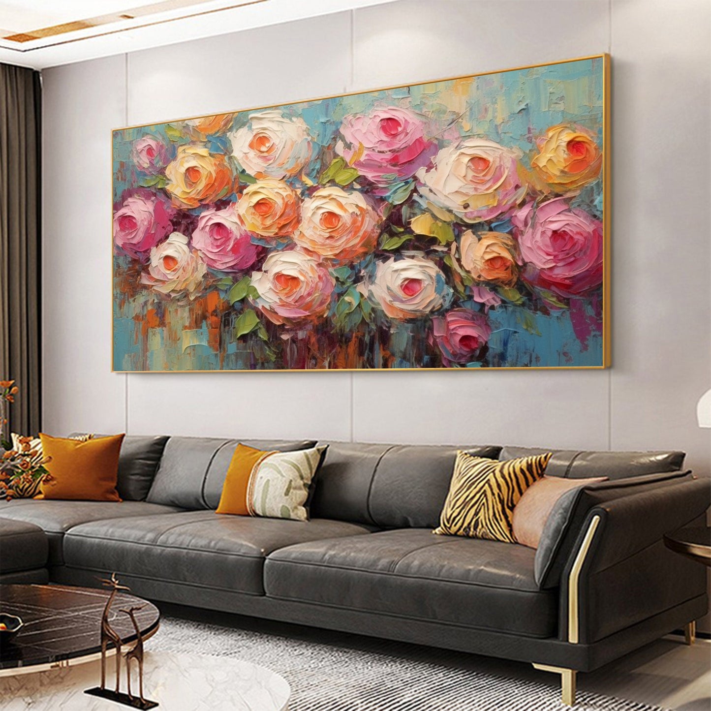 Large Pink Abstract Rose Oil Painting Floral Wall Art