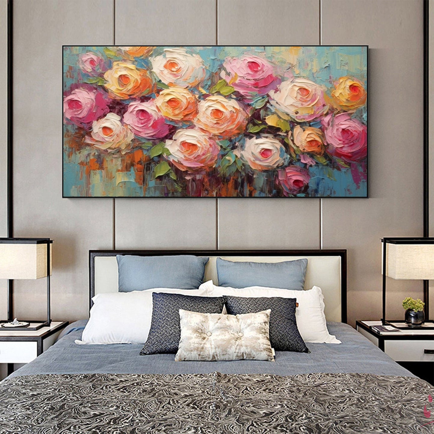 Original – Pink Rose Floral Wall Art | Abstract Oil Painting, view 5
