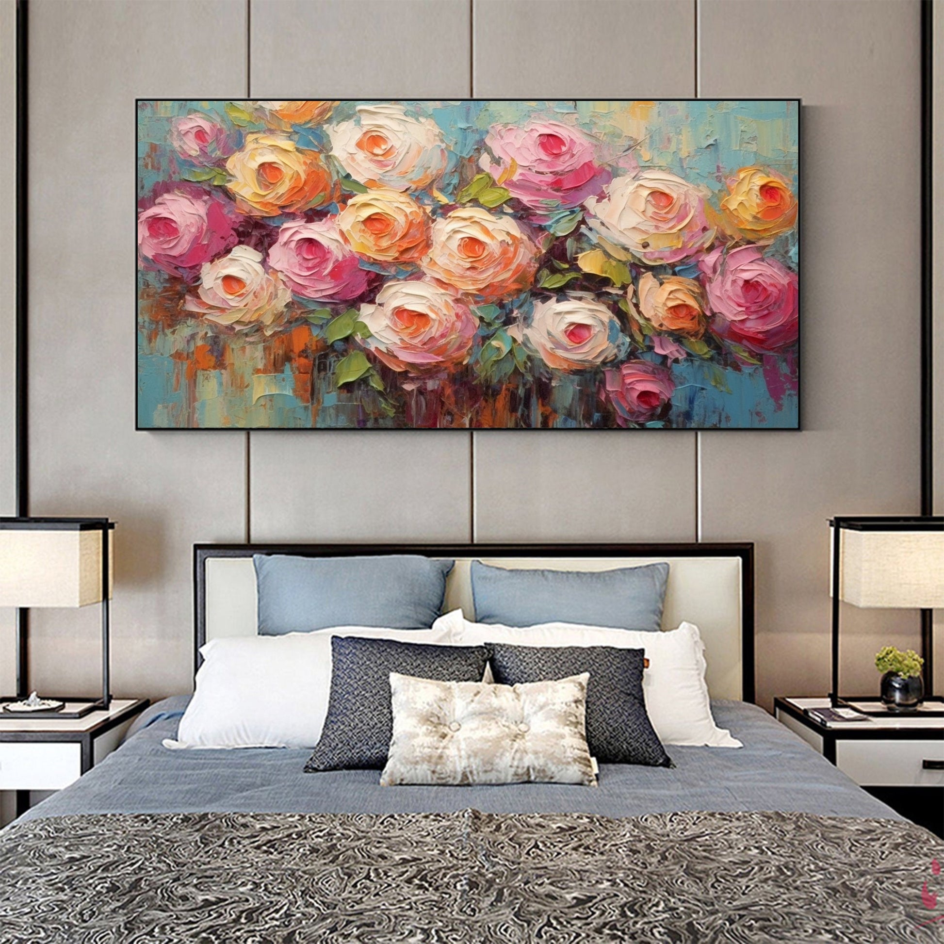 Original – Pink Rose Floral Wall Art | Abstract Oil Painting, view 5