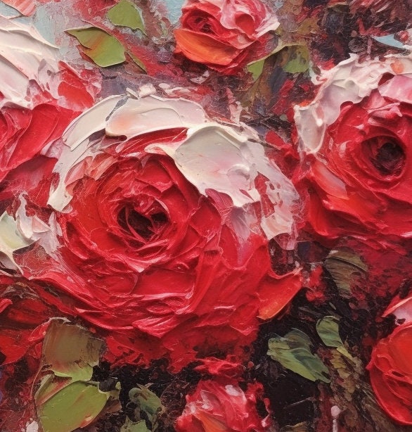Original Red Roses – Red Rose Floral Wall Art | Abstract Oil Painting, view 3