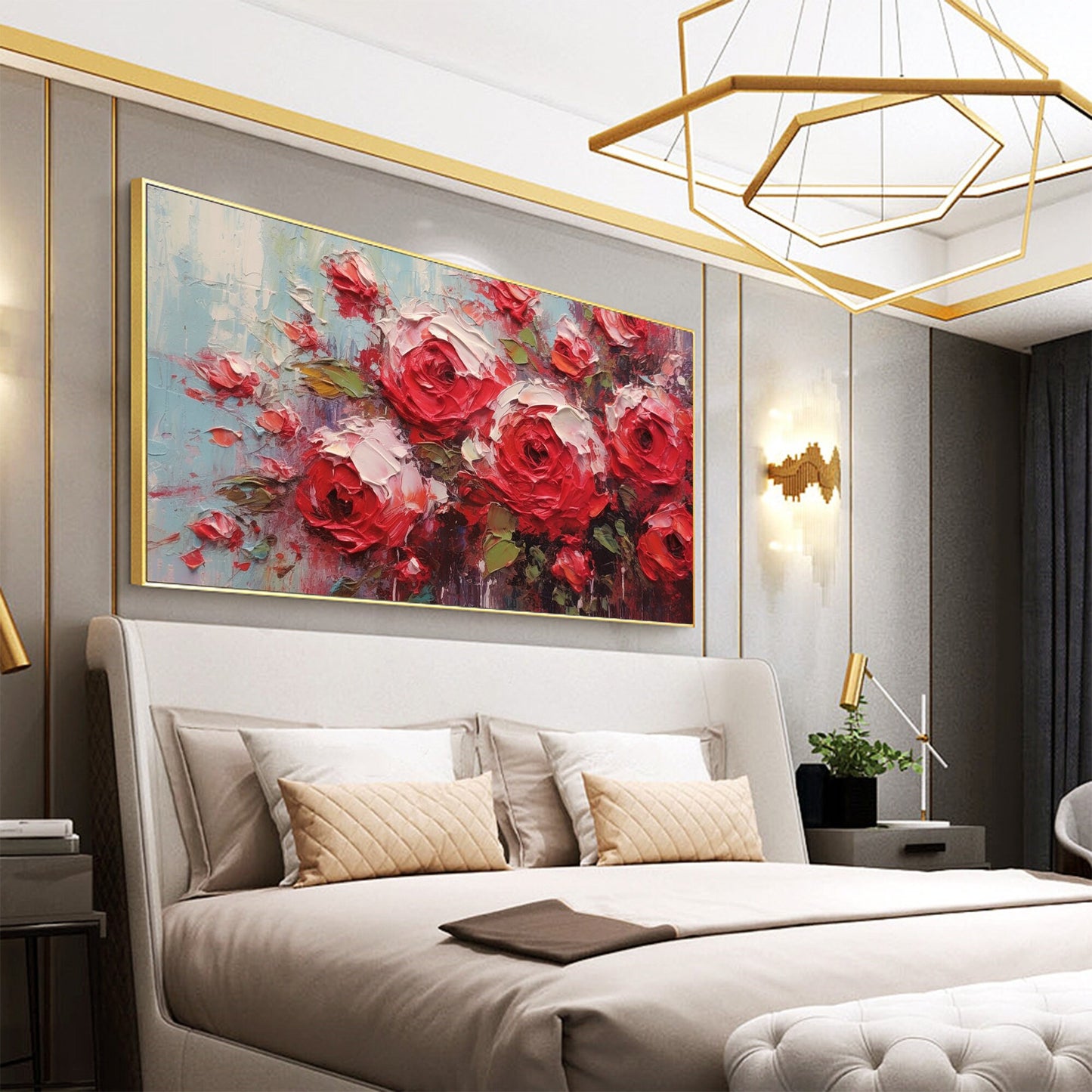 Red Abstract Rose Floral Wall Art