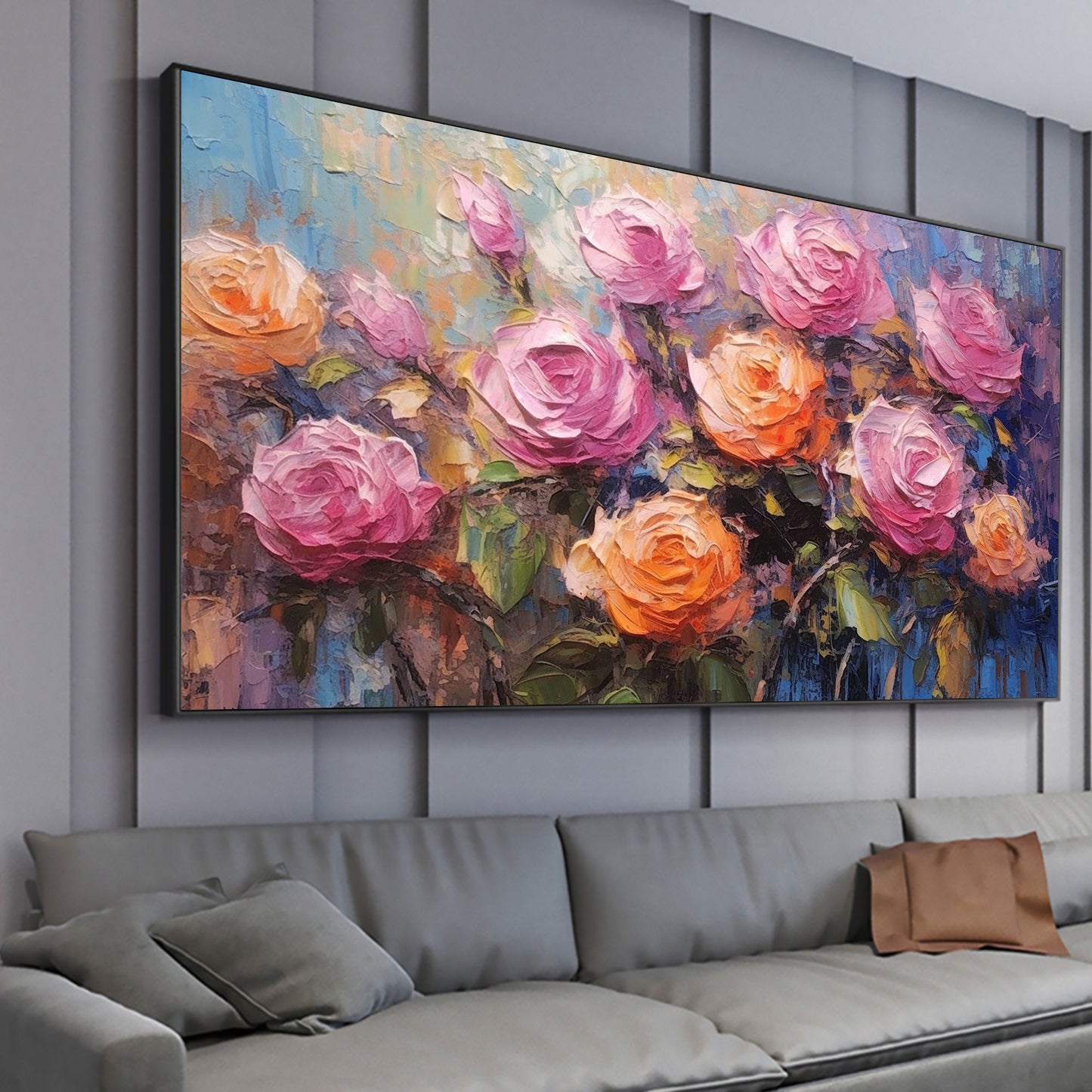Original – Colorful Rose Floral Wall Art | Boho Oil Painting, view 2