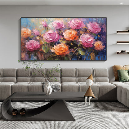 Colorful Boho Rose Floral Wall Art – Oil Painting