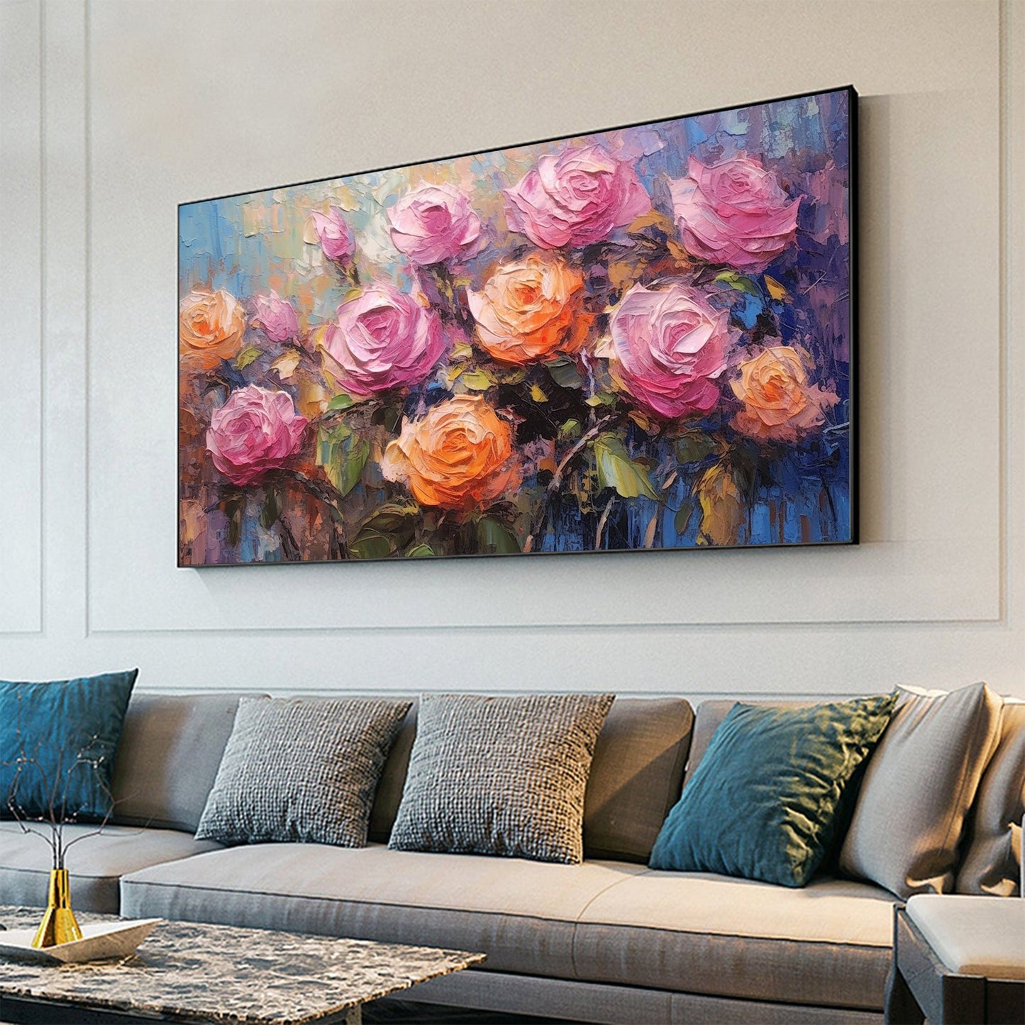 Colorful Boho Rose Floral Wall Art – Oil Painting