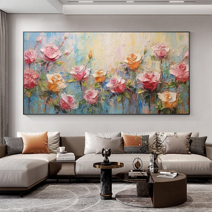 Large Pink Abstract Rose Oil Painting – Floral Wall Art