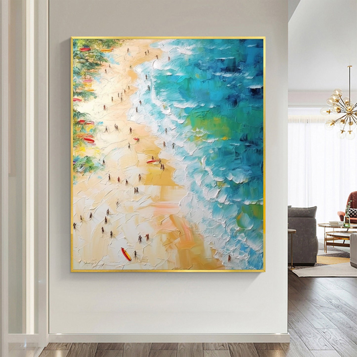 Gold Abstract Beach Seascape Wall Art Oil Painting