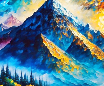 Large Mountain Lake – Colorful Lake Landscape Wall Art | Abstract Oil Painting, view 3