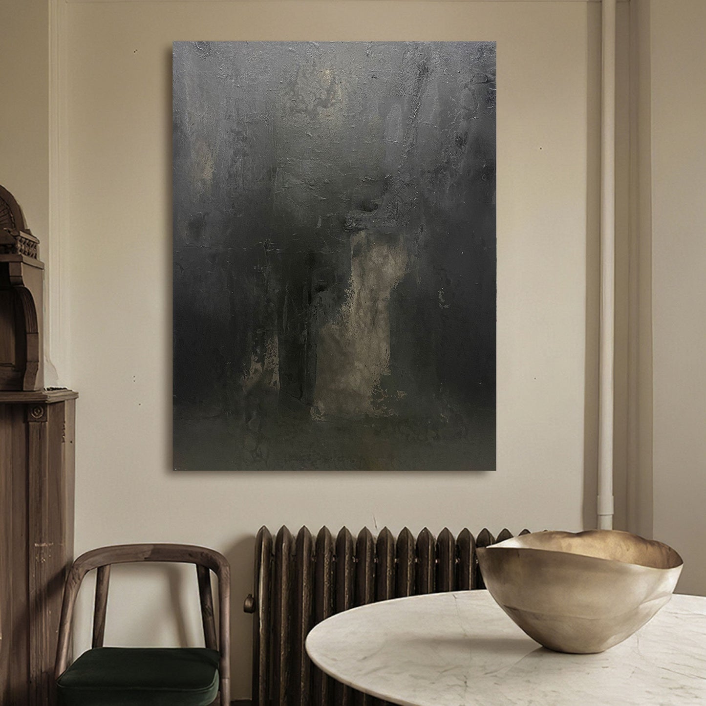 Large Black Abstract Painting – Wabi-Sabi Wall Art