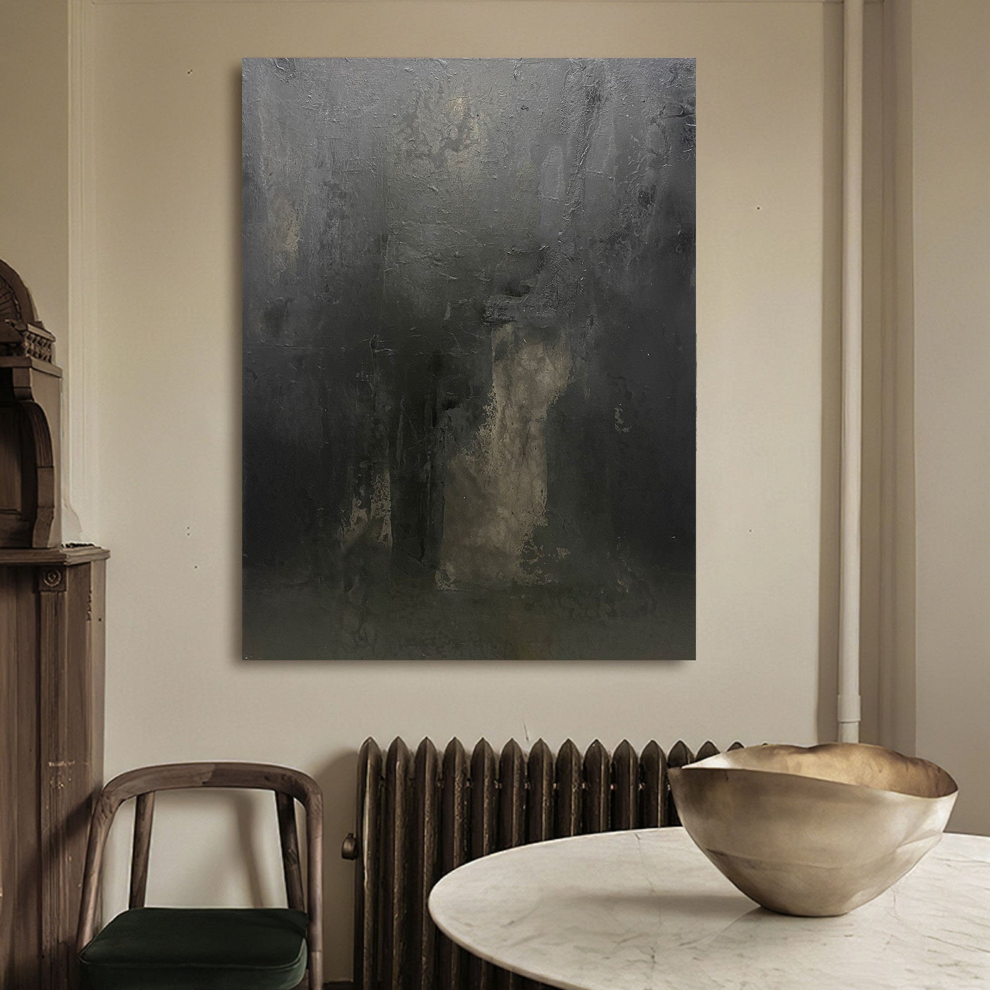 Large Black Abstract Painting – Wabi-Sabi Wall Art