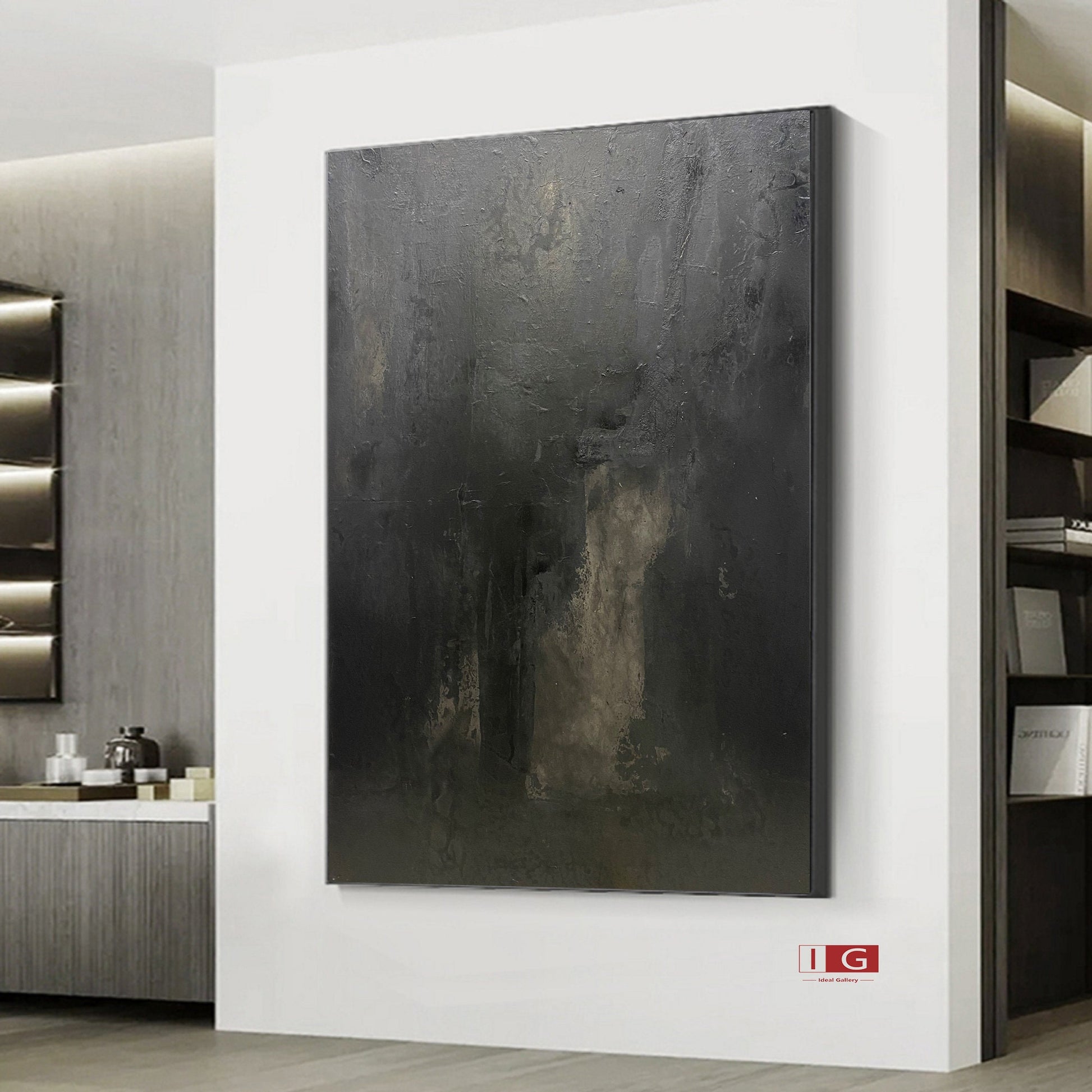 Large Black Abstract Painting – Wabi-Sabi Wall Art