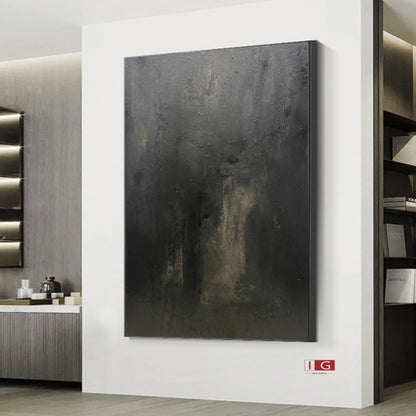 Large Black Abstract Painting – Wabi-Sabi Wall Art