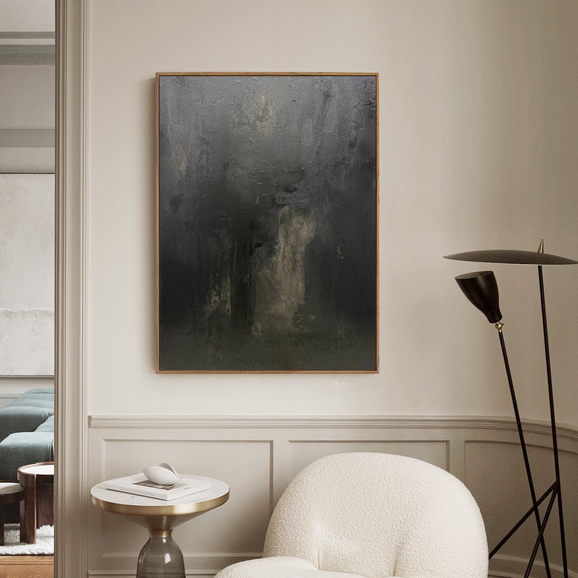 Large Black Abstract Painting – Wabi-Sabi Wall Art