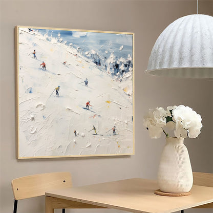 Ski Sport – White Abstract Wall Art | Hand-Painted Oil Painting, view 4