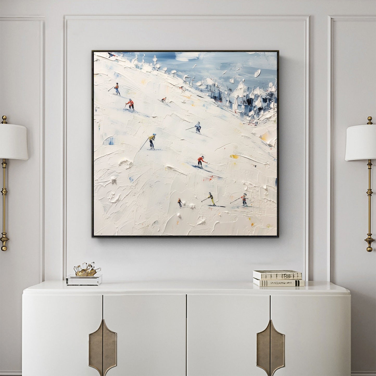 Ski Sport – White Abstract Wall Art | Hand-Painted Oil Painting, view 5