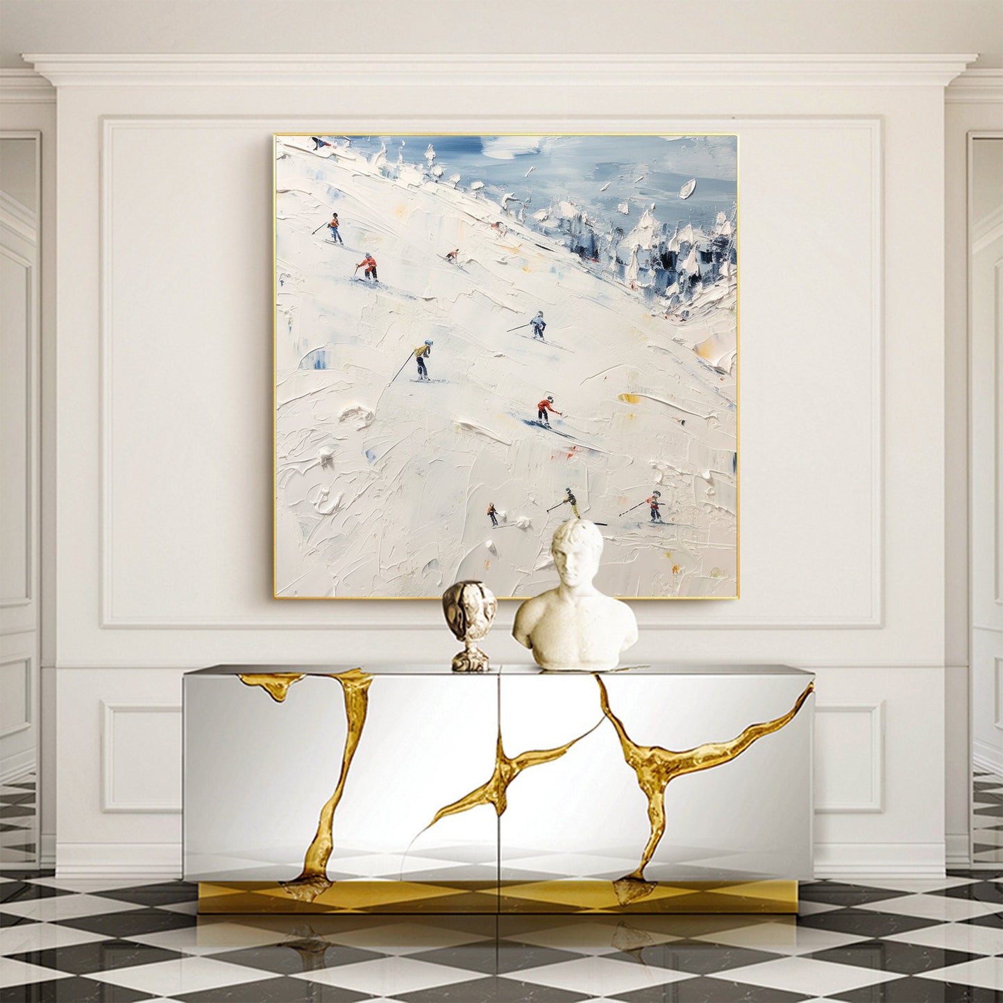 White Abstract Wall Art – Ski Sport