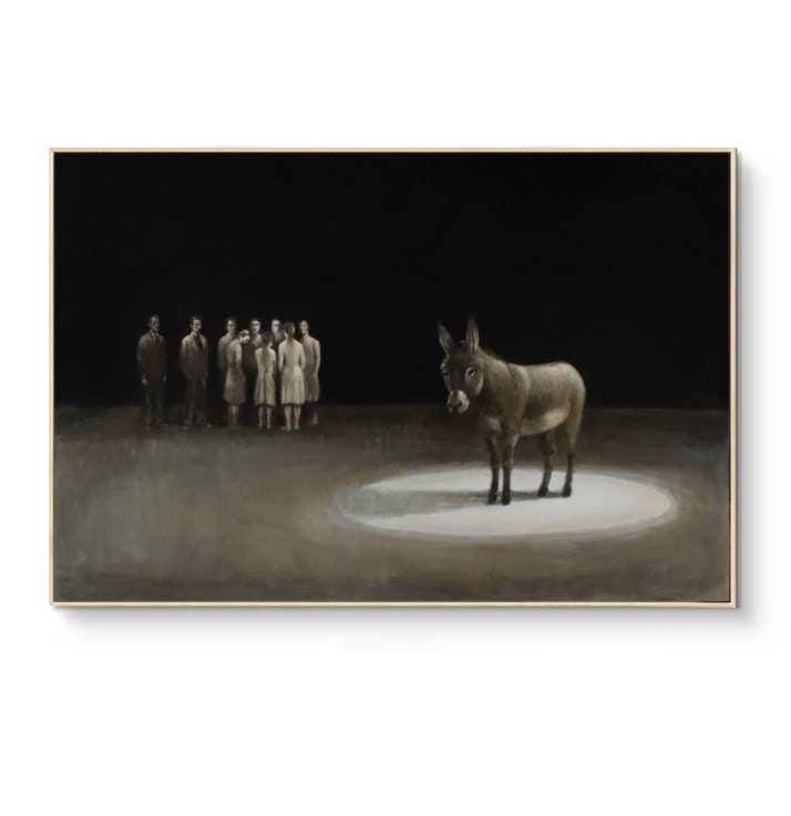 Classical Donkey Oil Painting on Canvas, Large Original Donkey Canvas Wall Art, Modern Hand-painted Animal Painting for Living Room