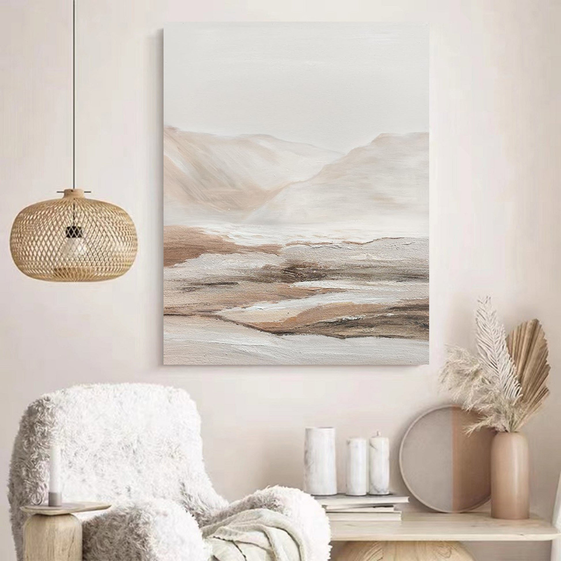 Beige Abstract Canvas Painting – Minimalist Landscape Wall Art – Abstract Painting