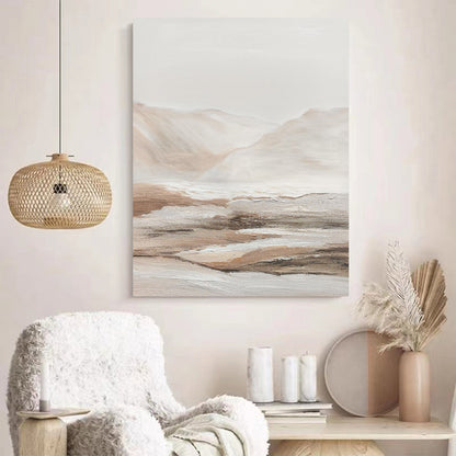 Beige Abstract Canvas Painting – Minimalist Landscape Wall Art – Abstract Painting